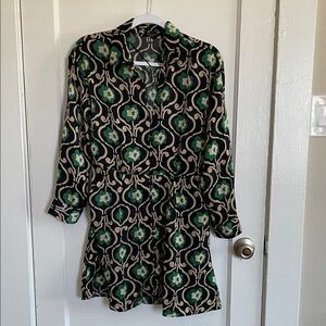 Zara Black and Green Floral Long Sleeve Dress
